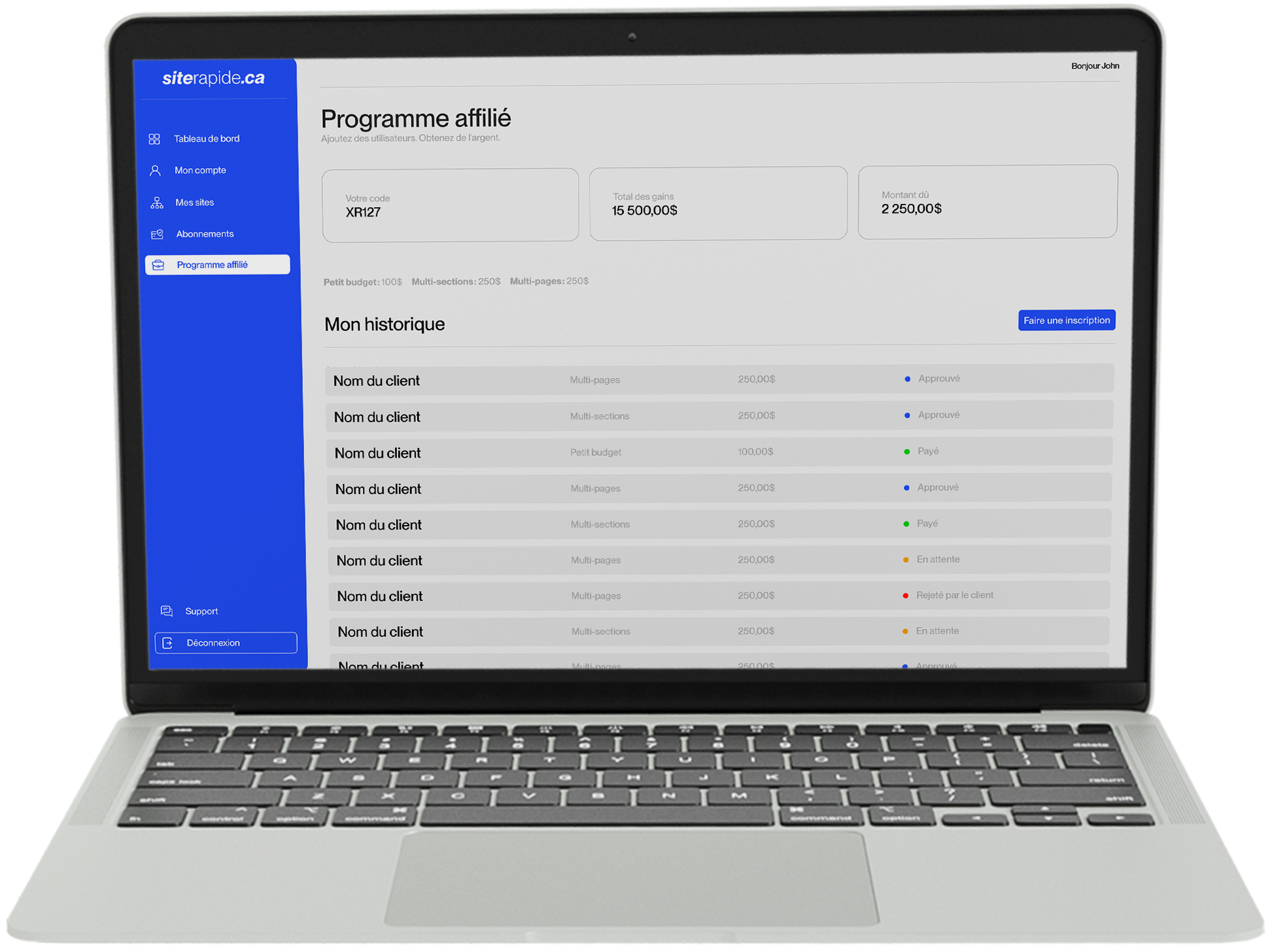 Démonstration de notre programme affilié